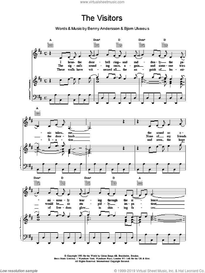 The Visitors sheet music for voice, piano or guitar by ABBA, intermediate skill level