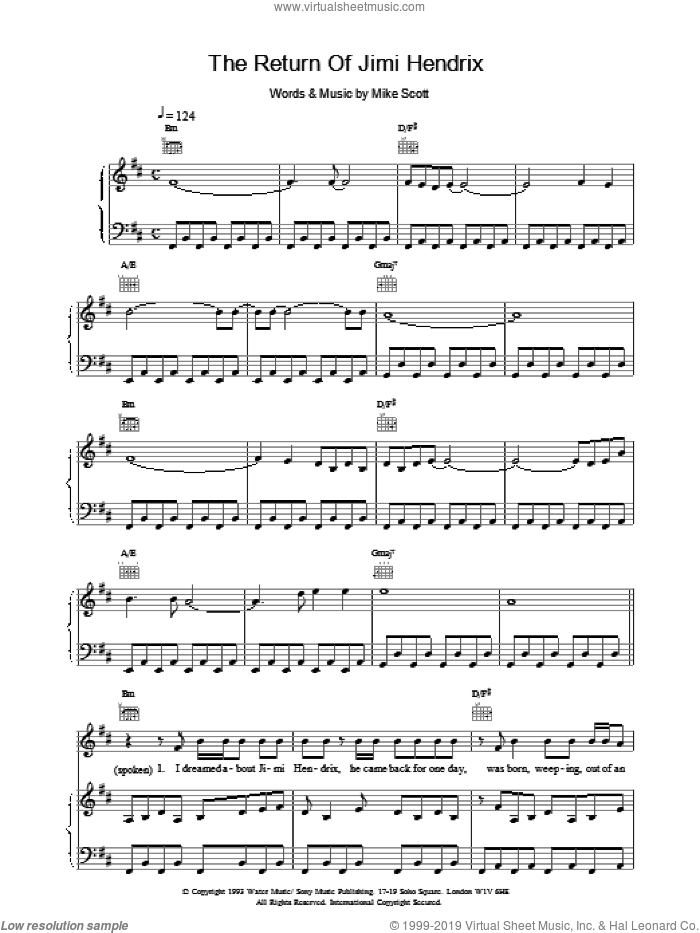 The Return Of Jimi Hendrix sheet music for voice, piano or guitar by The Waterboys, intermediate skill level