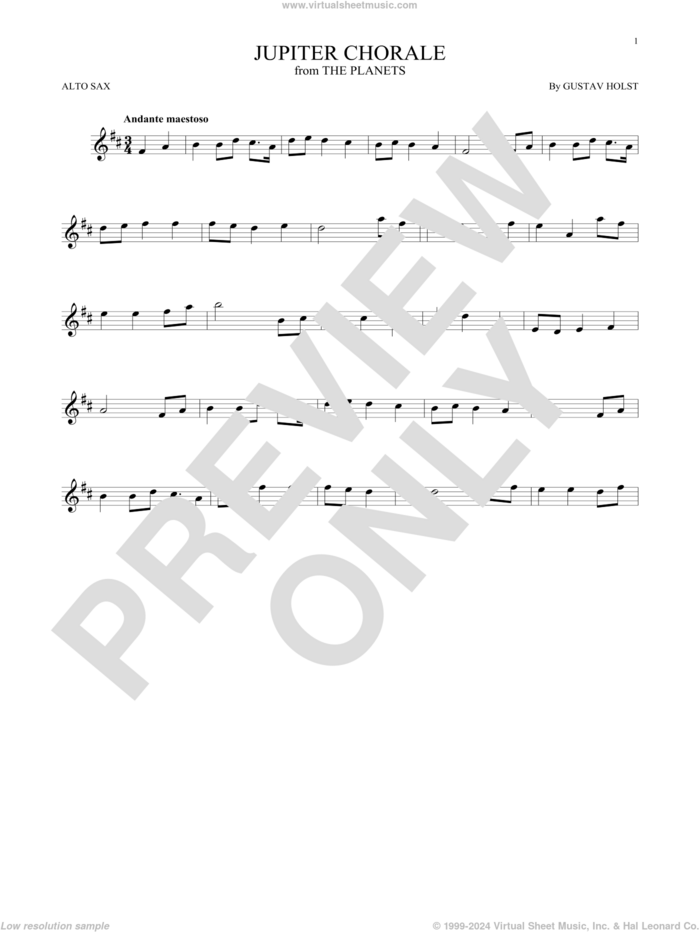 Jupiter (from The Planets, Op. 32) sheet music for alto saxophone solo by Gustav Holst, classical score, intermediate skill level