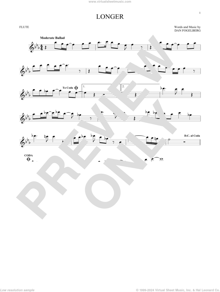 Longer sheet music for flute solo by Dan Fogelberg, intermediate skill level