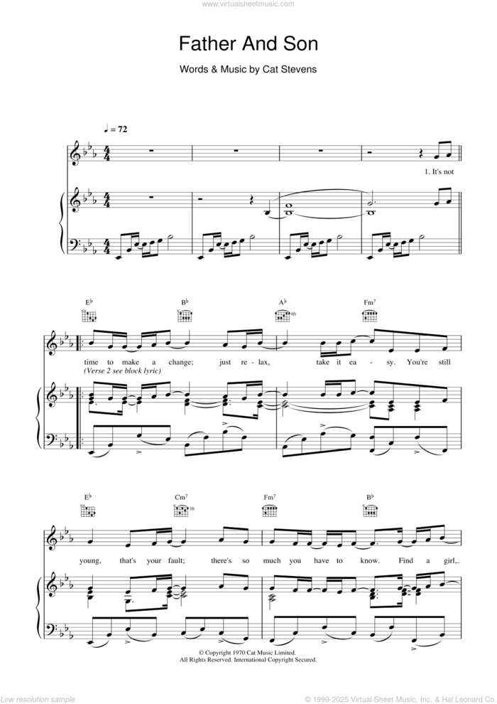 Father And Son sheet music for voice, piano or guitar by Boyzone, Johnny Cash and Cat Stevens, intermediate skill level