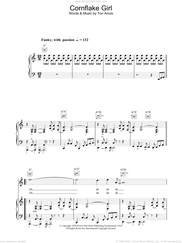 Cornflake Girl sheet music for voice, piano or guitar by Tori Amos, intermediate skill level