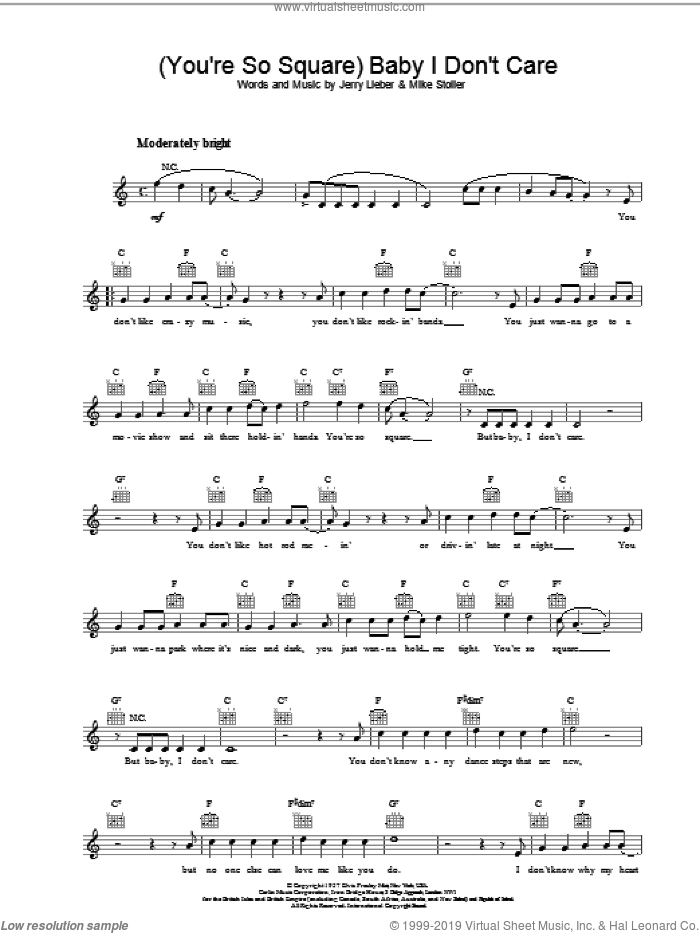 (You're So Square) Baby I Don't Care sheet music for voice and other instruments (fake book) by Elvis Presley, intermediate skill level