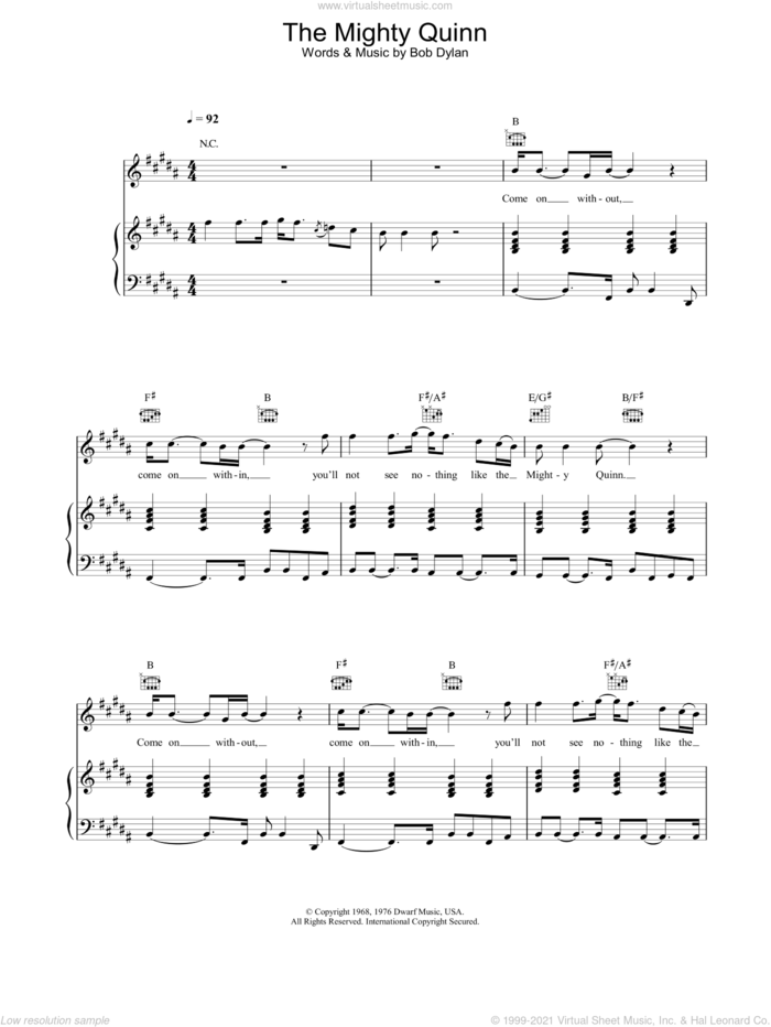 The Mighty Quinn sheet music for voice, piano or guitar by Manfred Mann, intermediate skill level