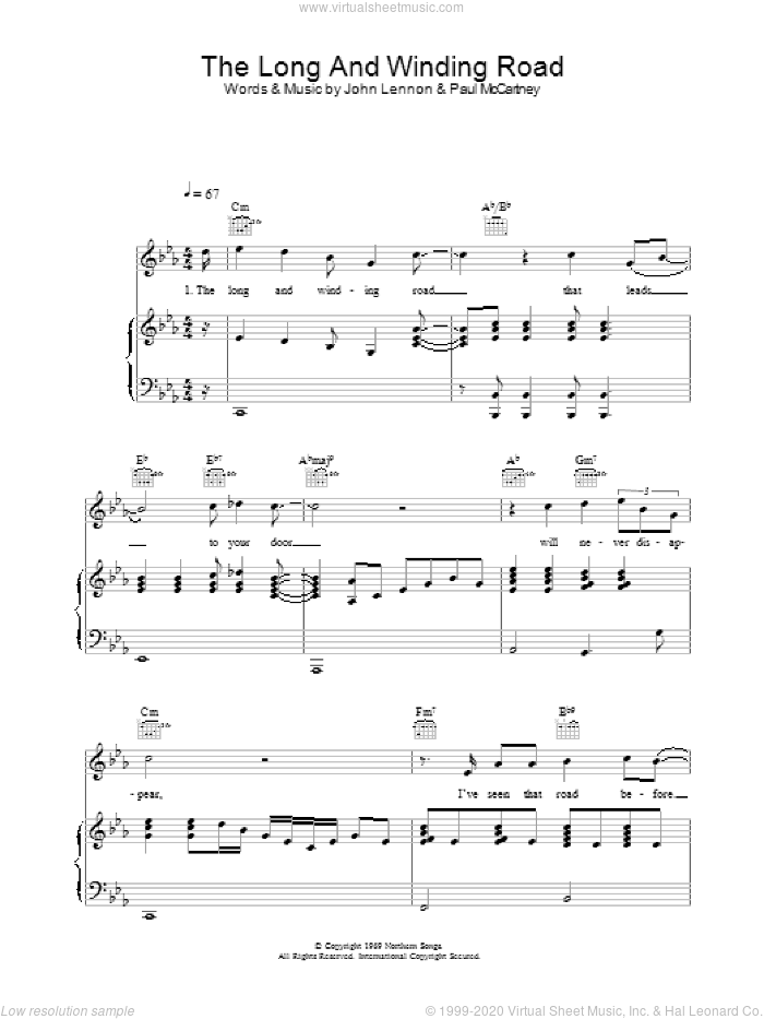 The Long And Winding Road sheet music for voice, piano or guitar by The Beatles, intermediate skill level