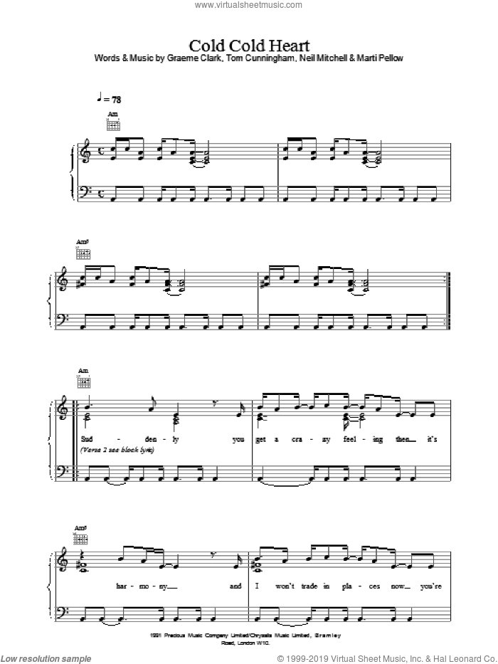 Cold Cold Heart sheet music for voice, piano or guitar by Wet Wet Wet, intermediate skill level