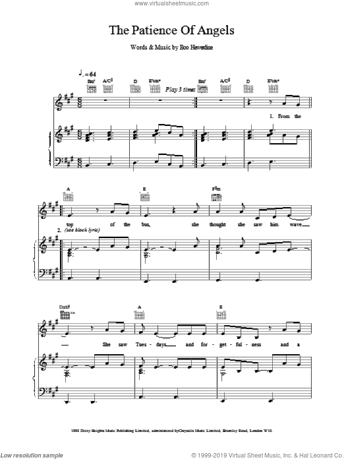 The Patience Of Angels sheet music for voice, piano or guitar by Eddi Reader, intermediate skill level