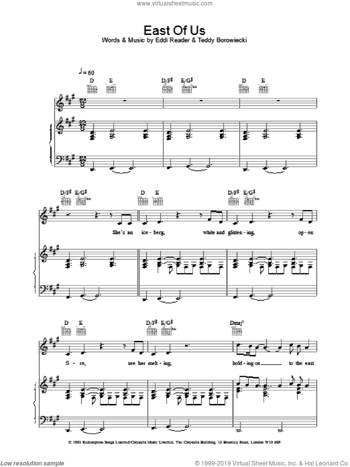 East Of Us sheet music for voice, piano or guitar by Eddi Reader, intermediate skill level