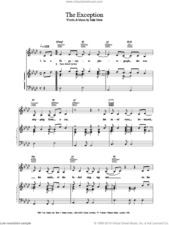 The Exception sheet music for voice, piano or guitar by Eddi Reader, intermediate skill level