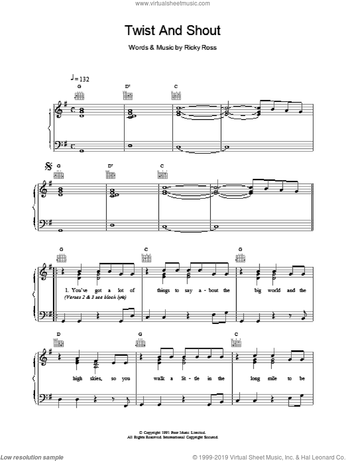Twist And Shout sheet music for voice, piano or guitar by Deacon Blue, intermediate skill level