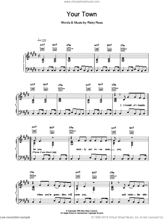 Your Town sheet music for voice, piano or guitar by Deacon Blue, intermediate skill level