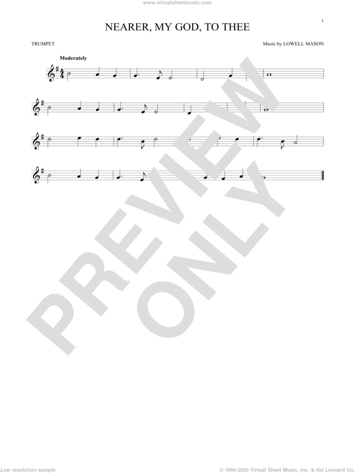 Nearer, My God, To Thee sheet music for trumpet solo by Lowell Mason, Genesis 28:10-22 and Sarah F. Adams, intermediate skill level