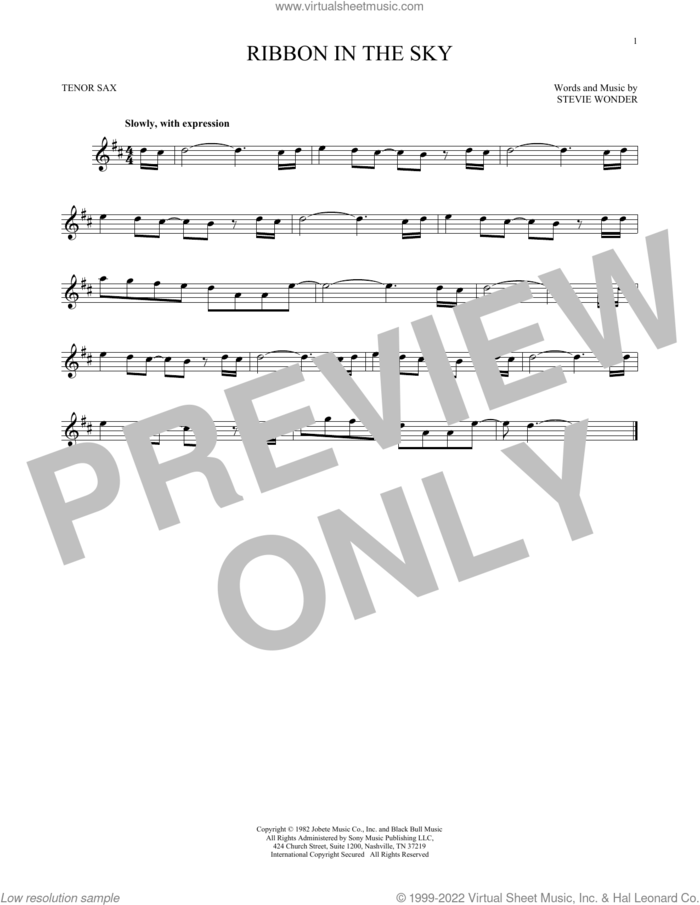 Ribbon In The Sky sheet music for tenor saxophone solo by Stevie Wonder, intermediate skill level