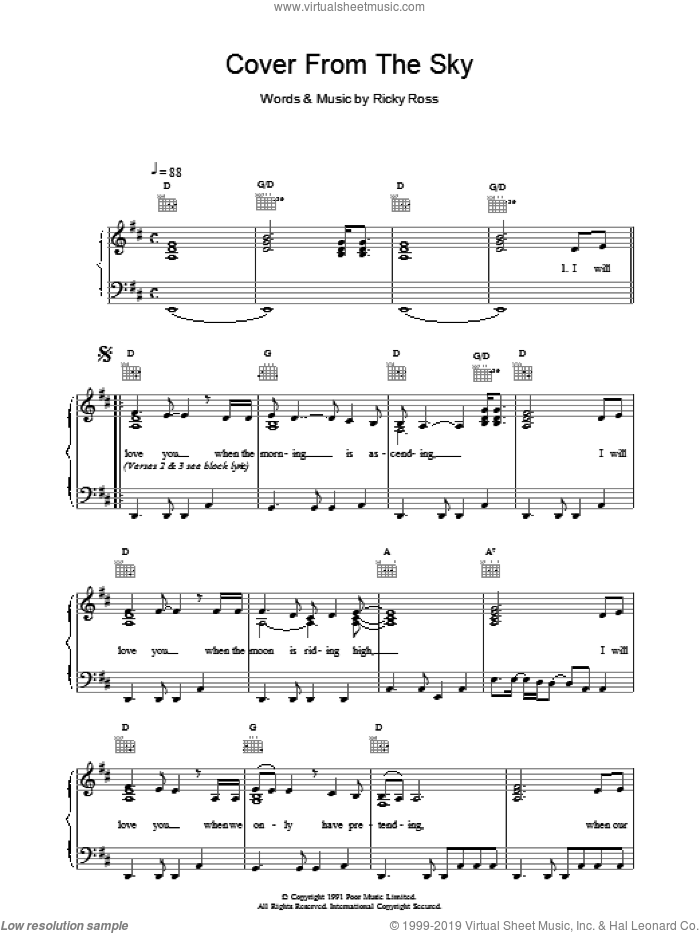 Cover From The Sky sheet music for voice, piano or guitar by Deacon Blue, intermediate skill level