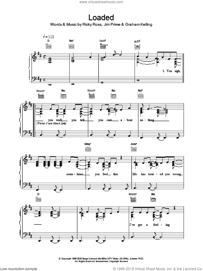 Loaded sheet music for voice, piano or guitar by Deacon Blue, intermediate skill level
