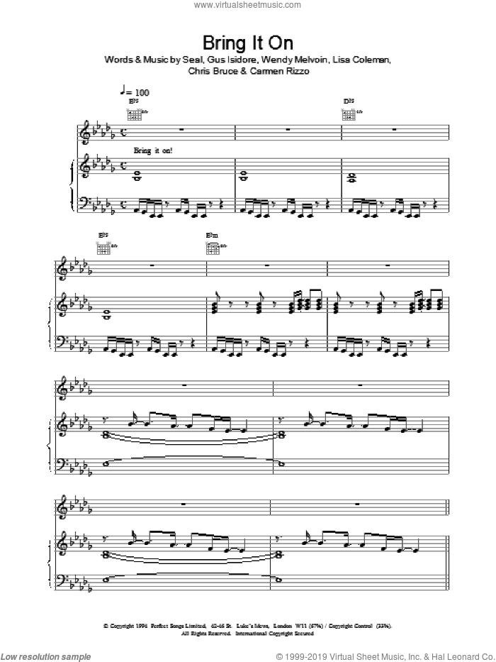Bring It On sheet music for voice, piano or guitar by Manuel Seal, intermediate skill level