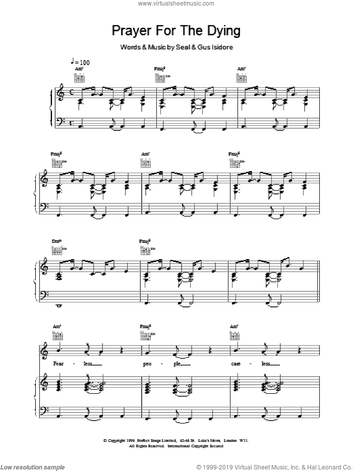 Prayer For The Dying sheet music for voice, piano or guitar by Manuel Seal and Gus Isidore, intermediate skill level