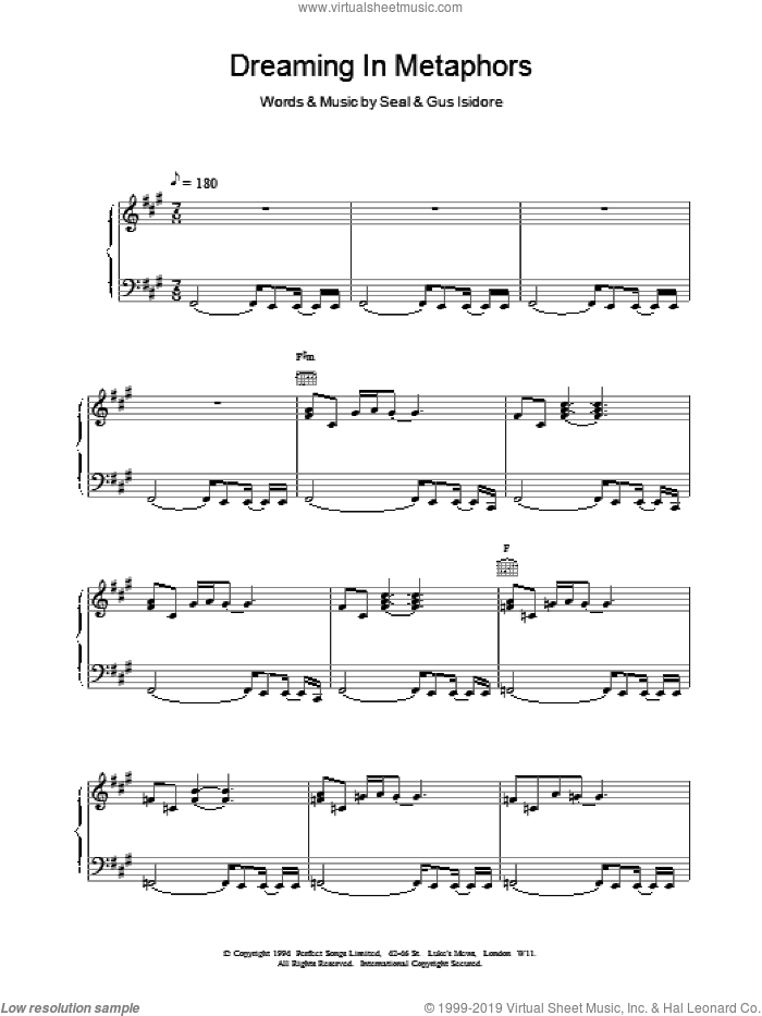 Dreaming In Metaphors sheet music for voice, piano or guitar by Manuel Seal, intermediate skill level