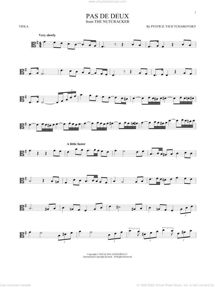 Pas de deux (from The Nutcracker) sheet music for viola solo by Pyotr Ilyich Tchaikovsky, classical score, intermediate skill level