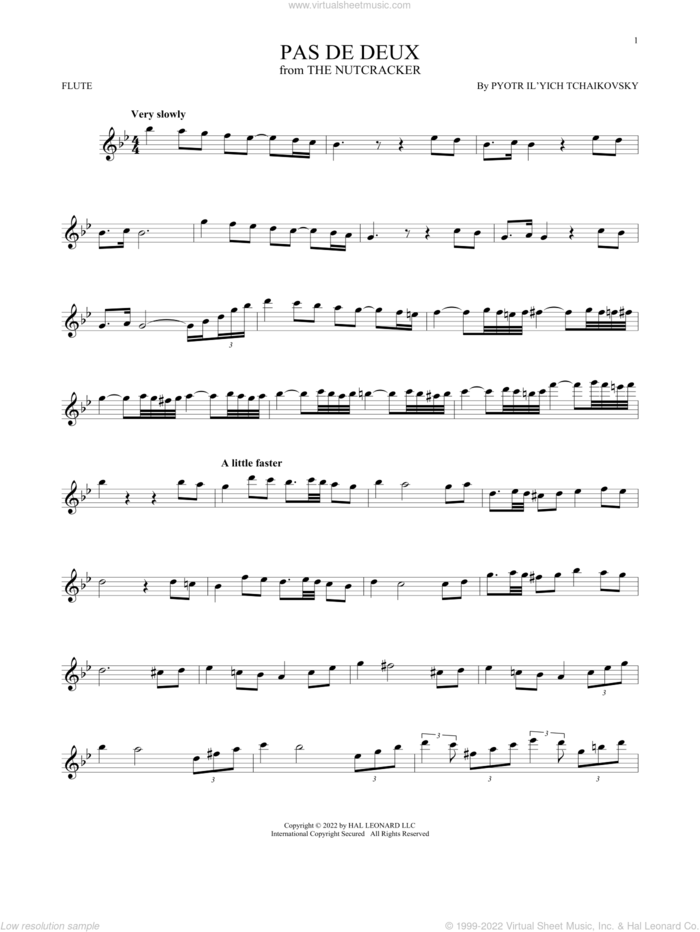 Pas de deux (from The Nutcracker) sheet music for flute solo by Pyotr Ilyich Tchaikovsky, classical score, intermediate skill level