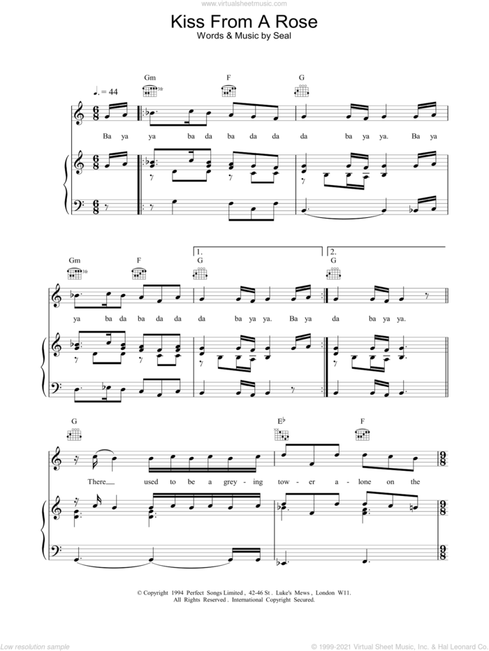 Kiss From A Rose sheet music for voice, piano or guitar by Manuel Seal, intermediate skill level