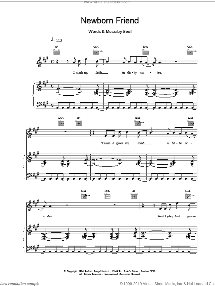 Newborn Friend sheet music for voice, piano or guitar by Manuel Seal, intermediate skill level