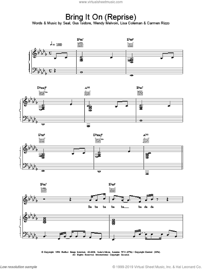 Bring It On (Reprise) sheet music for voice, piano or guitar by Manuel Seal, intermediate skill level
