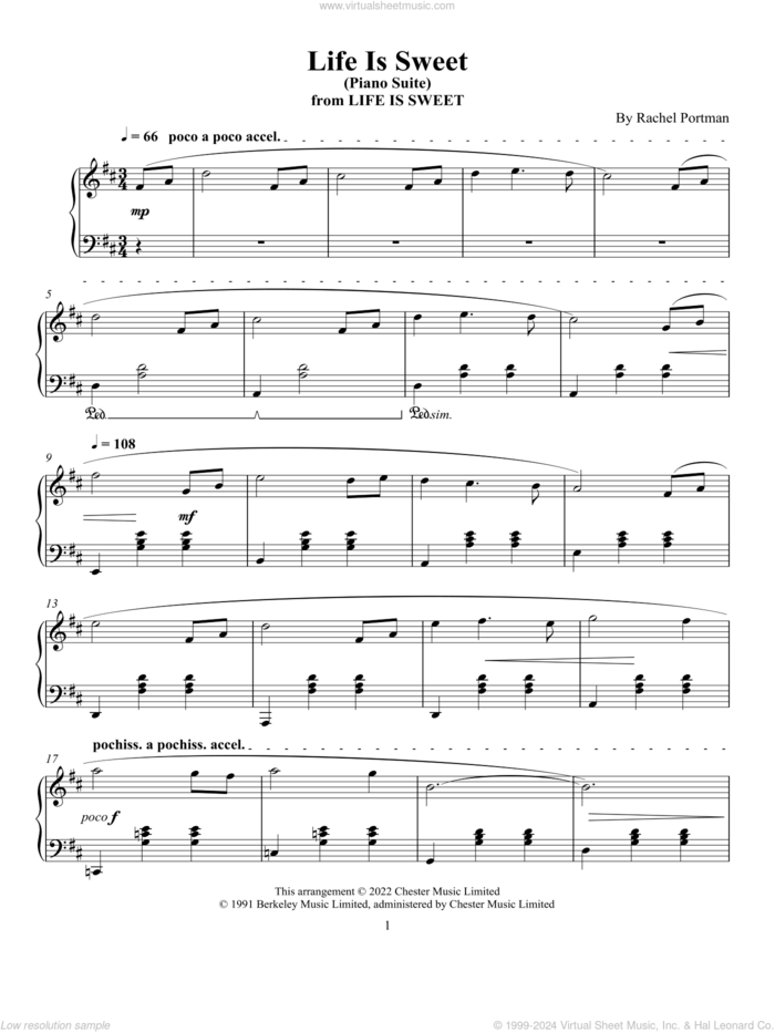 Life Is Sweet - Piano Suite sheet music for piano solo by Rachel Portman, classical score, intermediate skill level