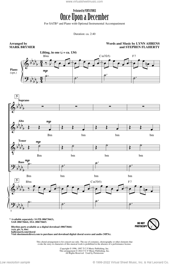 Once Upon A December (from Anastasia) (arr. Mark Brymer) sheet music for choir (SATB: soprano, alto, tenor, bass) by Pentatonix, Mark Brymer, Lynn Ahrens and Stephen Flaherty, intermediate skill level