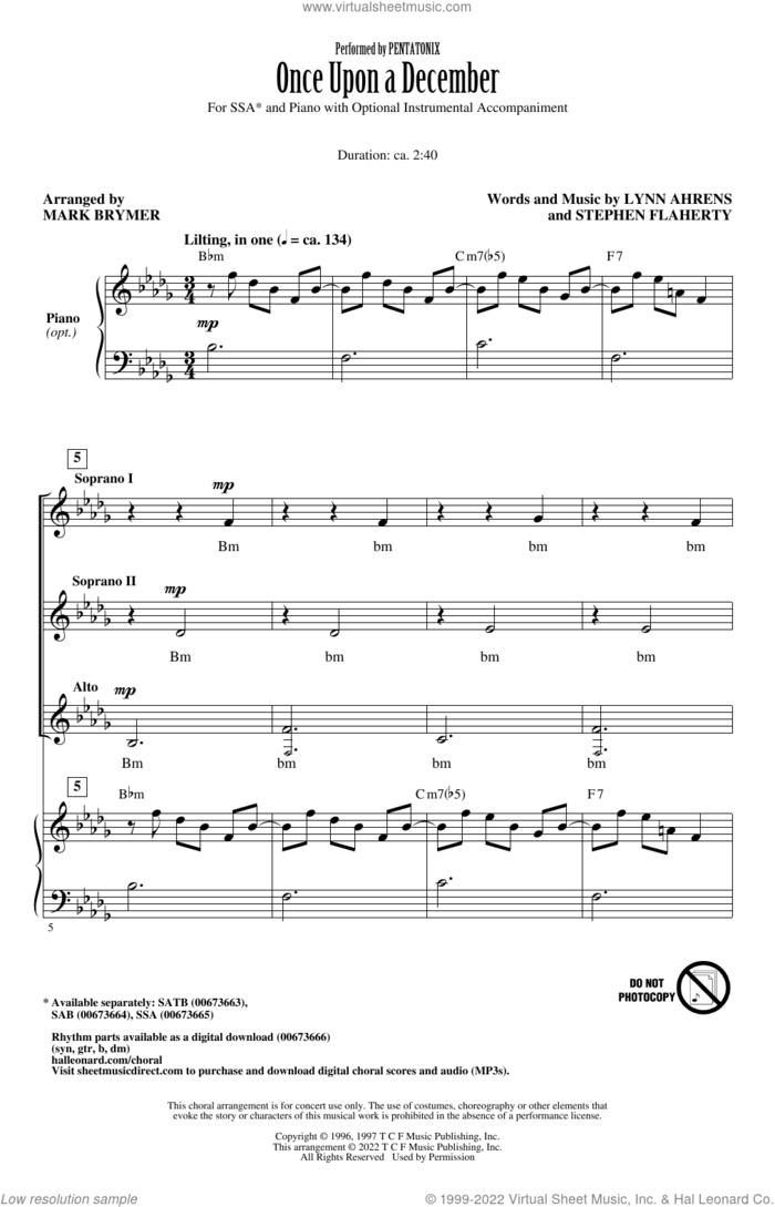 Once Upon A December (from Anastasia) (arr. Mark Brymer) sheet music for choir (SSA: soprano, alto) by Pentatonix, Mark Brymer, Lynn Ahrens and Stephen Flaherty, intermediate skill level
