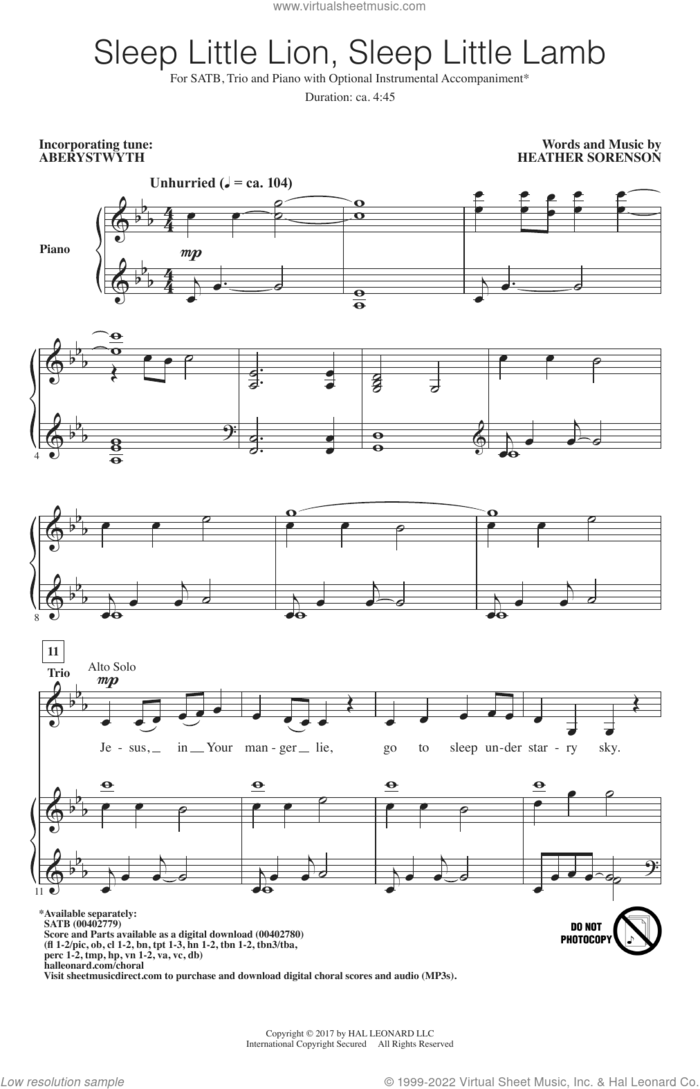Sleep Little Lion, Sleep Little Lamb sheet music for choir (SATB: soprano, alto, tenor, bass) by Heather Sorenson, intermediate skill level