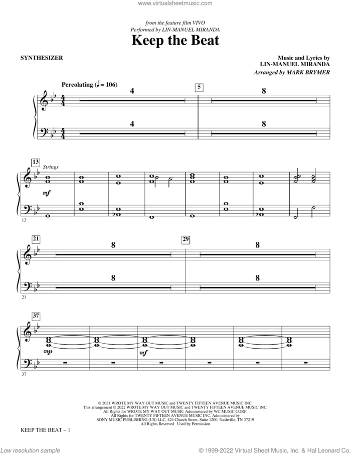 Keep The Beat (from Vivo) (arr. Mark Brymer) (complete set of parts) sheet music for orchestra/band by Mark Brymer and Lin-Manuel Miranda, intermediate skill level