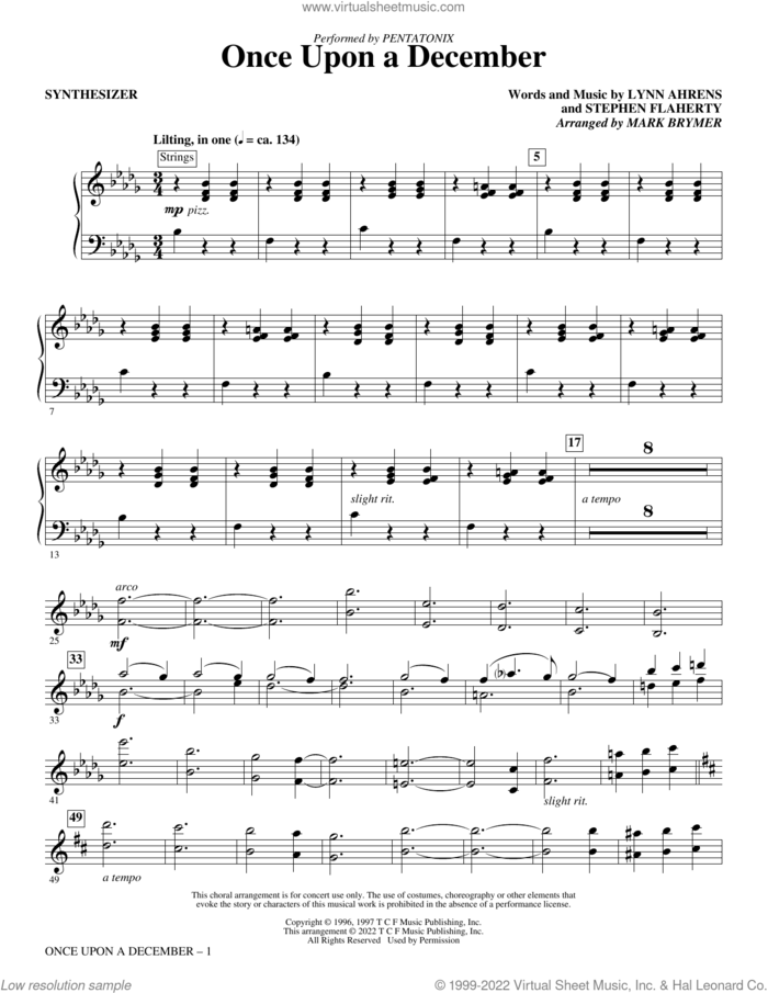 Once Upon A December (arr. Mark Brymer) (complete set of parts) sheet music for orchestra/band by Mark Brymer, Lynn Ahrens, Pentatonix and Stephen Flaherty, intermediate skill level