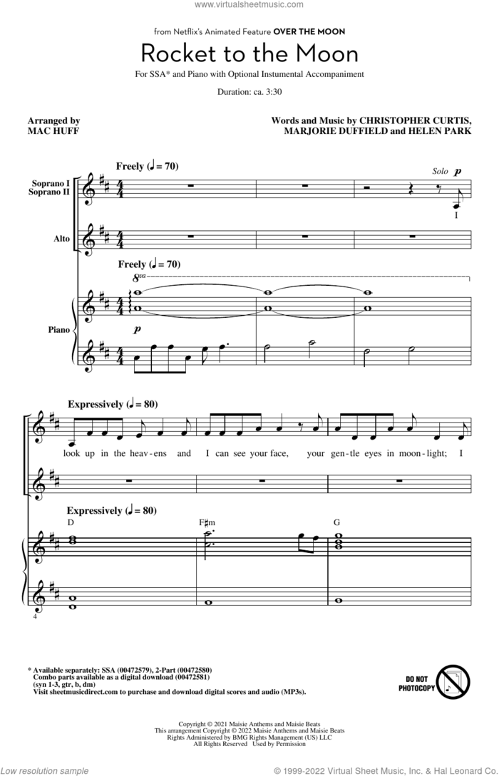 Rocket To The Moon (from Over The Moon) (arr. Mac Huff) sheet music for choir (SSA: soprano, alto) by Cathy Ang, Mac Huff, Christopher Curtis, Helen Park and Marjorie Duffield, intermediate skill level