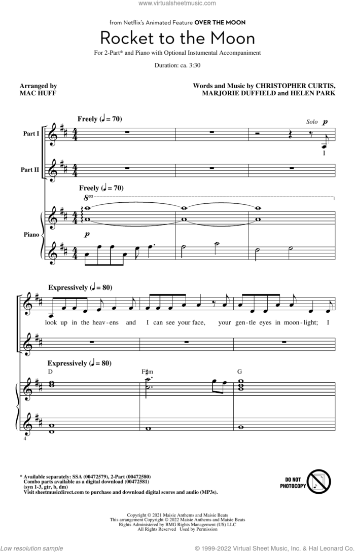 Rocket To The Moon (from Over The Moon) (arr. Mac Huff) sheet music for choir (2-Part) by Cathy Ang, Mac Huff, Christopher Curtis, Helen Park and Marjorie Duffield, intermediate duet
