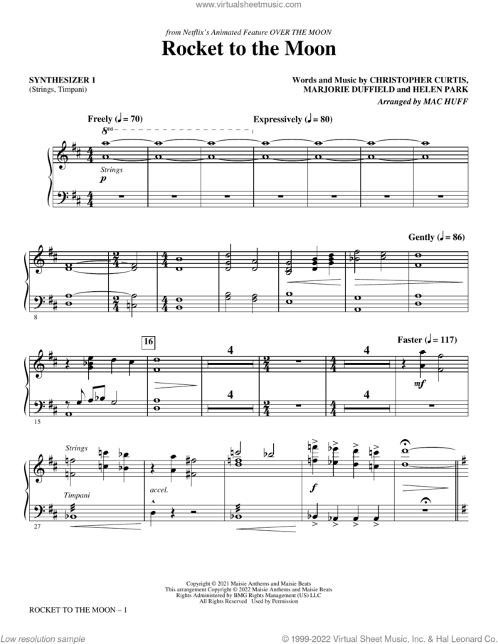 Rocket To The Moon (from Over The Moon) (arr. Mac Huff) (complete set of parts) sheet music for orchestra/band by Mac Huff, Cathy Ang, Christopher Curtis, Helen Park and Marjorie Duffield, intermediate skill level