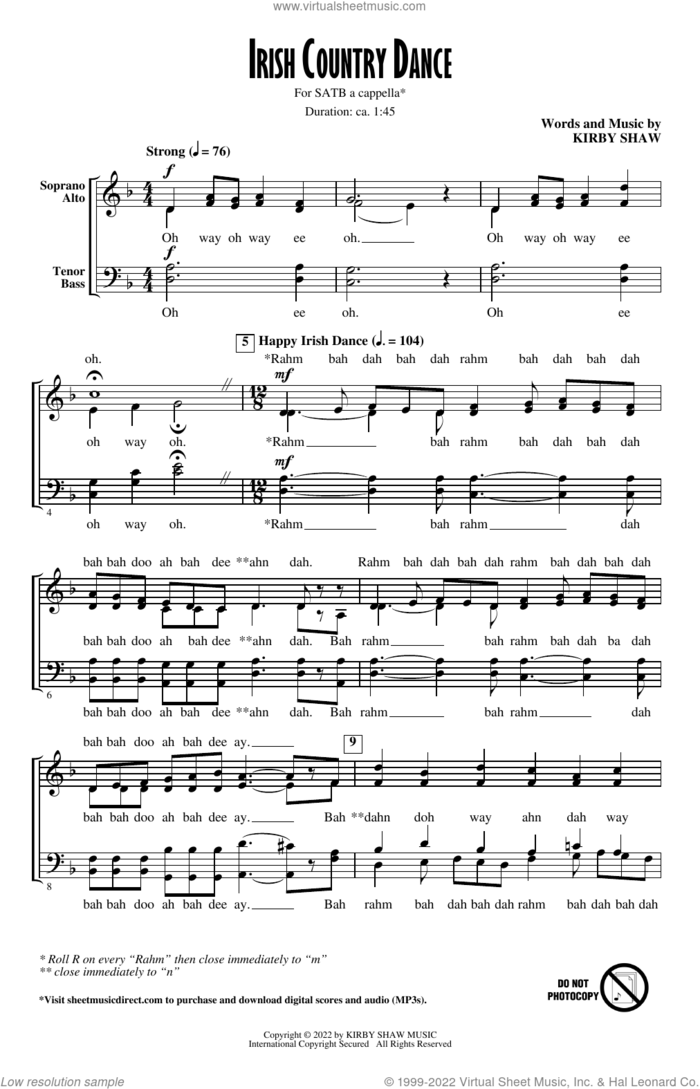 Irish Country Dance sheet music for choir (SATB: soprano, alto, tenor, bass) by Kirby Shaw, intermediate skill level