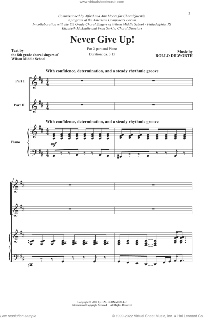 Never Give Up sheet music for choir (2-Part) by Rollo Dilworth, intermediate duet