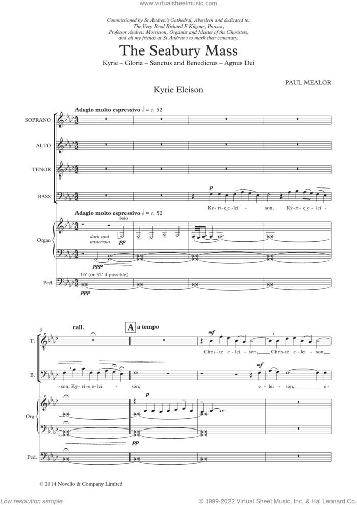 The Seabury Mass sheet music for choir (SATB: soprano, alto, tenor, bass) by Paul Mealor and Liturgical, classical score, intermediate skill level