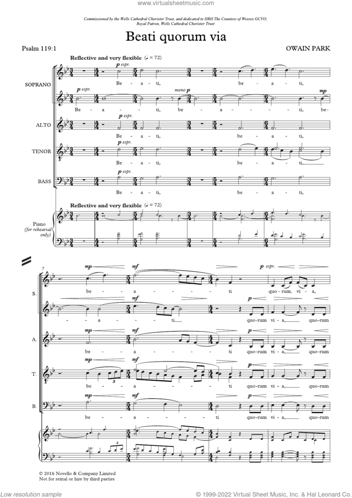 Beati Quorum Via sheet music for choir (SSATB) by Owain Park and Liturgical, classical score, intermediate skill level