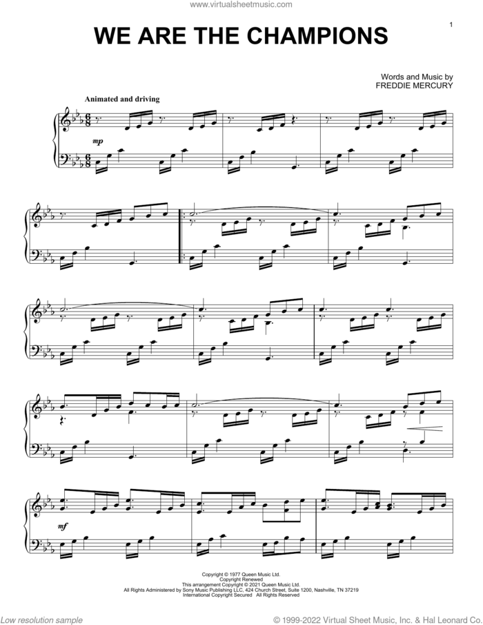 We Are The Champions [Classical version] (arr. David Pearl) sheet music for piano solo by Queen, David Pearl and Freddie Mercury, intermediate skill level