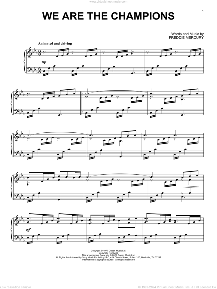 We Are The Champions [Classical version] (arr. David Pearl) sheet music for piano solo by Queen, David Pearl and Freddie Mercury, intermediate skill level