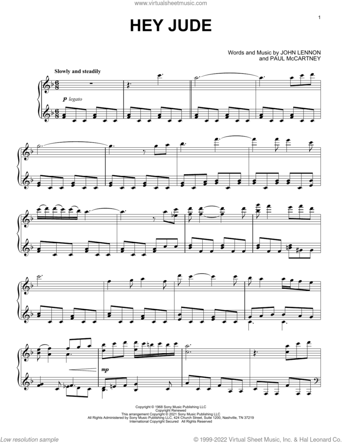 Hey Jude [Classical version] (arr. David Pearl) sheet music for piano solo by The Beatles, David Pearl, John Lennon and Paul McCartney, intermediate skill level