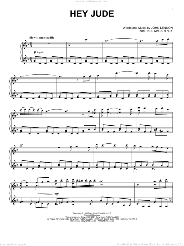 Hey Jude [Classical version] (arr. David Pearl) sheet music for piano solo by The Beatles, David Pearl, John Lennon and Paul McCartney, intermediate skill level