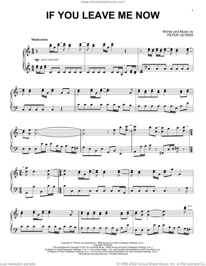 If You Leave Me Now [Classical version] (arr. David Pearl) sheet music for piano solo by Chicago, David Pearl and Peter Cetera, intermediate skill level