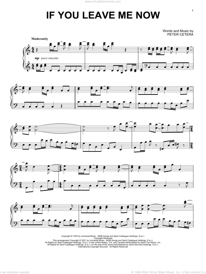 If You Leave Me Now [Classical version] (arr. David Pearl) sheet music for piano solo by Chicago, David Pearl and Peter Cetera, intermediate skill level