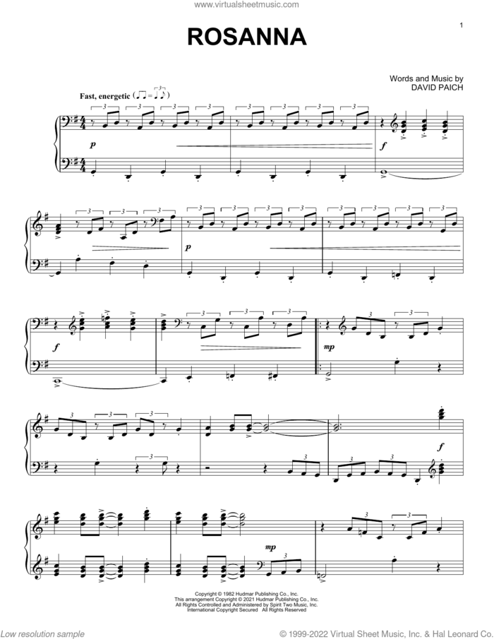 Rosanna [Classical version] (arr. David Pearl) sheet music for piano solo by Toto, David Pearl and David Paich, intermediate skill level