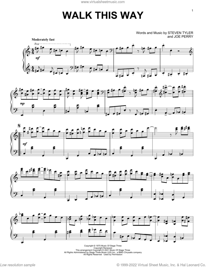 Walk This Way [Classical version] (arr. David Pearl) sheet music for piano solo by Aerosmith, David Pearl, Run D.M.C., Joe Perry and Steven Tyler, intermediate skill level