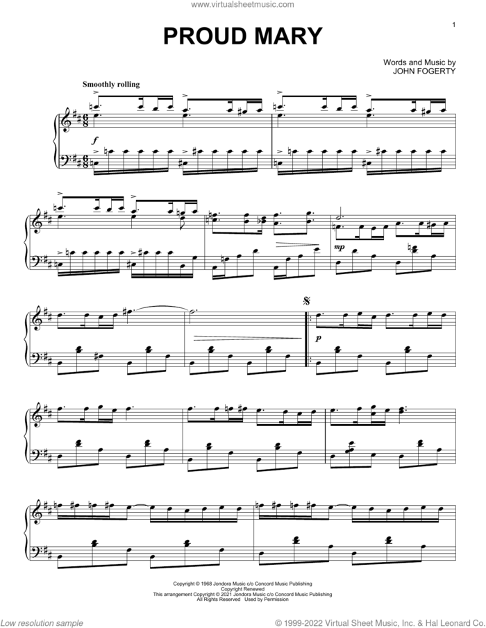 Proud Mary [Classical version] (arr. David Pearl) sheet music for piano solo by Creedence Clearwater Revival, David Pearl, Ike & Tina Turner and John Fogerty, intermediate skill level