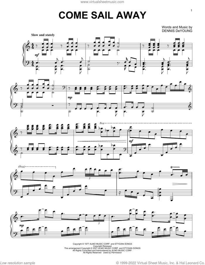 Come Sail Away [Classical version] (arr. David Pearl) sheet music for piano solo by Styx, David Pearl and Dennis DeYoung, intermediate skill level